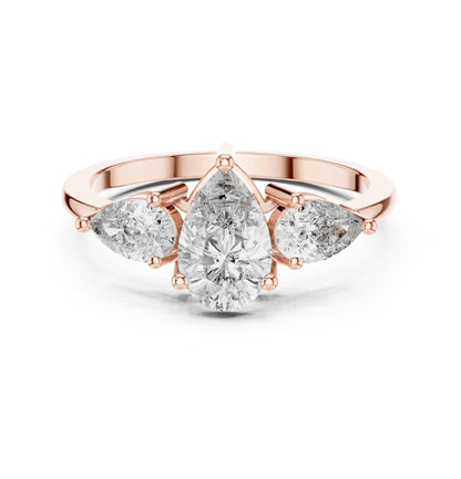 Pear Three Stone Lab Grown Diamond Engagement Ring