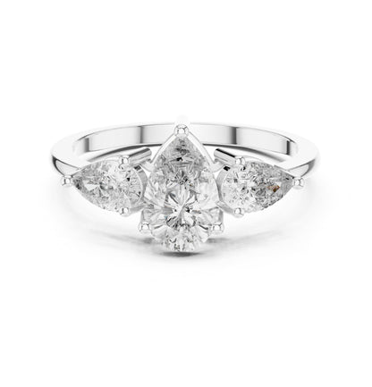 Pear Three Stone Lab Grown Diamond Engagement Ring