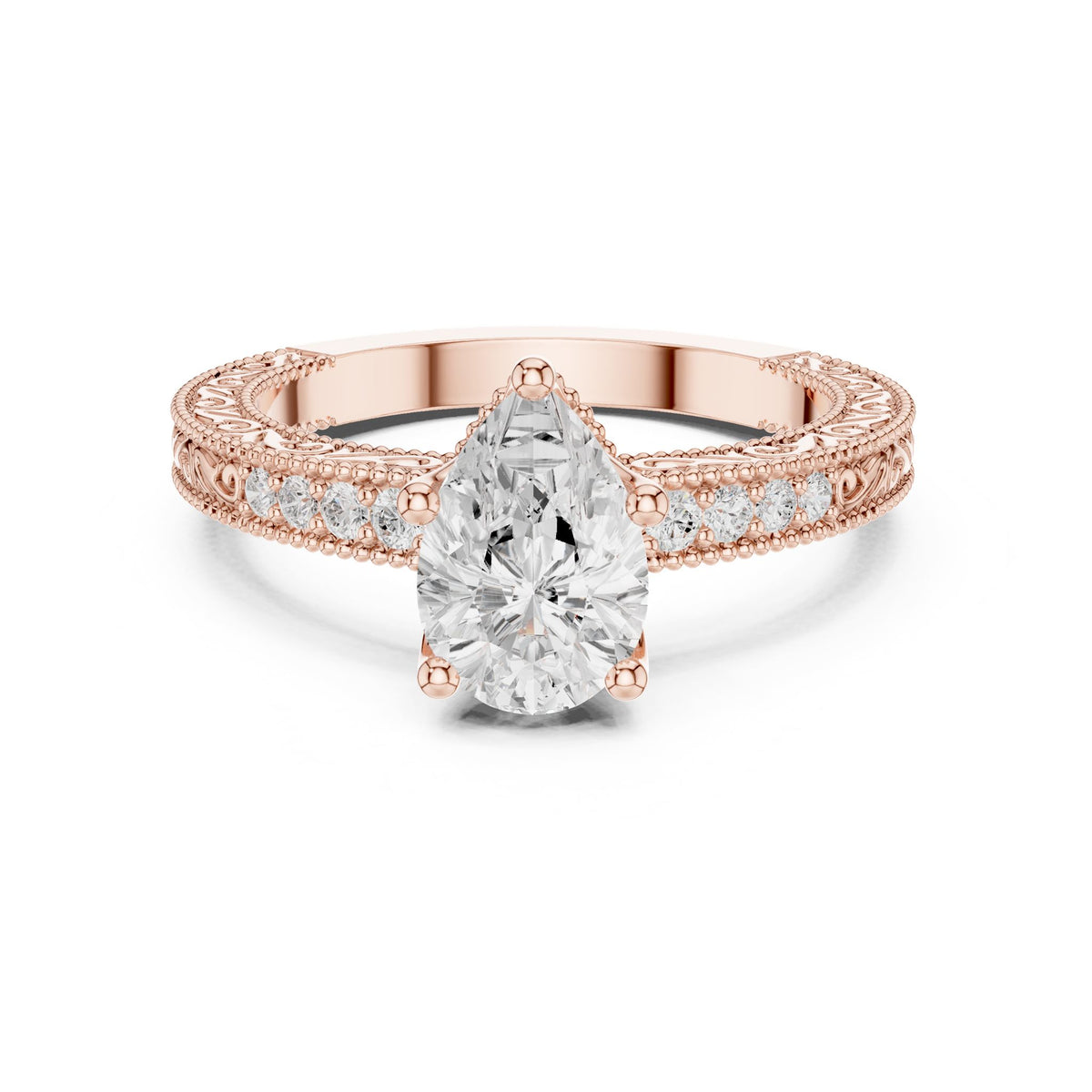 Pear Vintage Lab Grown Diamond Engagement Ring