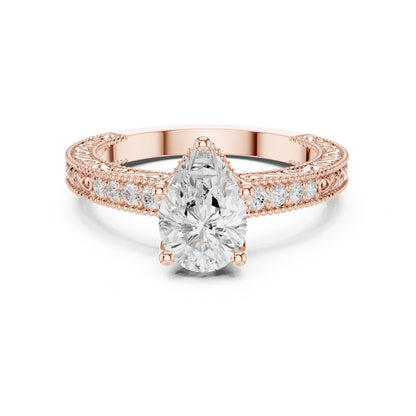 Pear Vintage Lab Grown Diamond Engagement Ring