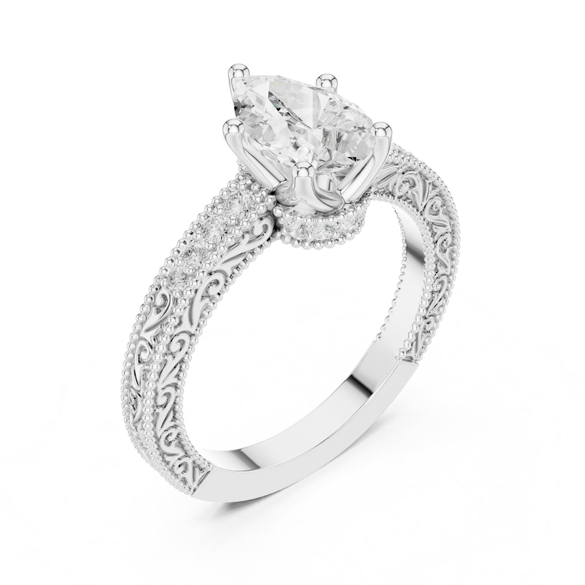 Pear Vintage Lab Grown Diamond Engagement Ring
