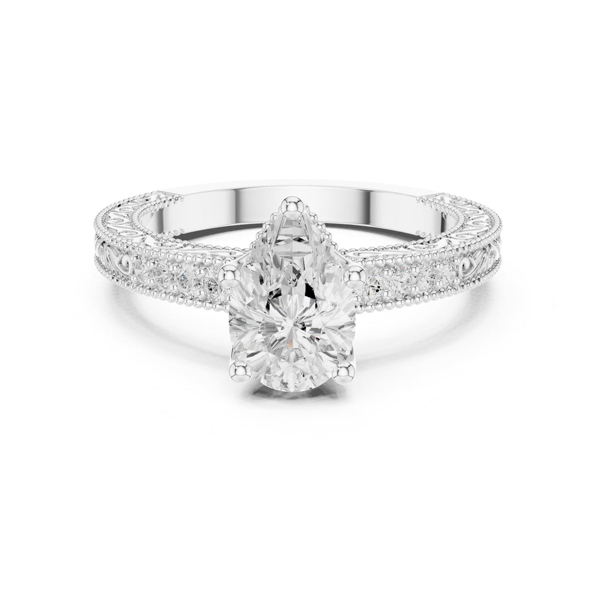Pear Vintage Lab Grown Diamond Engagement Ring