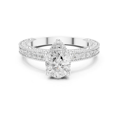 Pear Vintage Lab Grown Diamond Engagement Ring