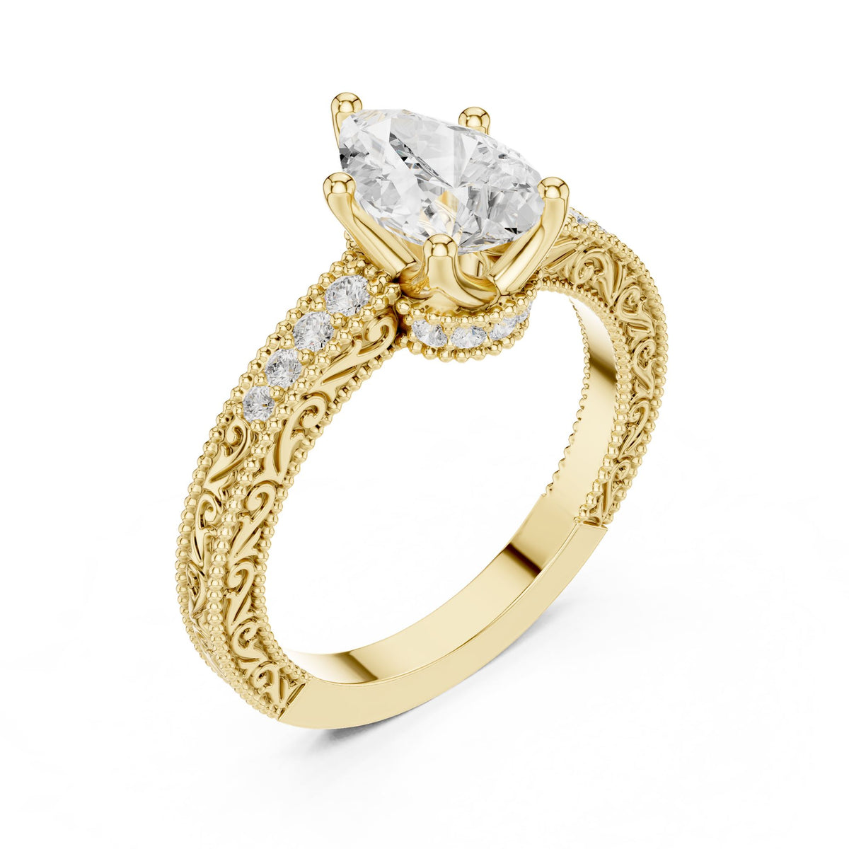 Pear Vintage Lab Grown Diamond Engagement Ring