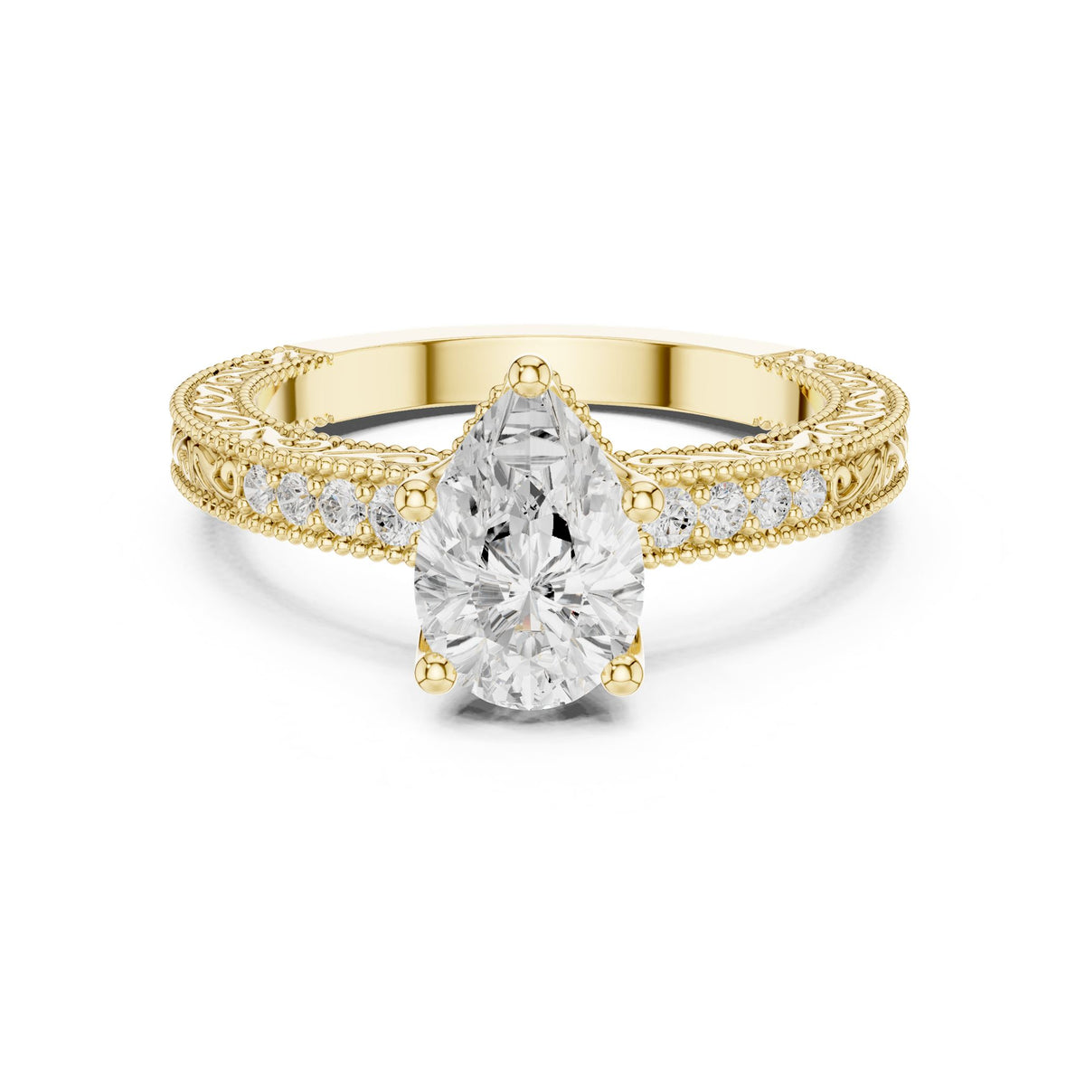 Pear Vintage Lab Grown Diamond Engagement Ring