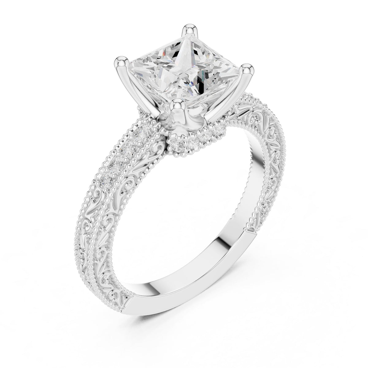 Princess Accented Lab Grown Diamond Engagement Ring