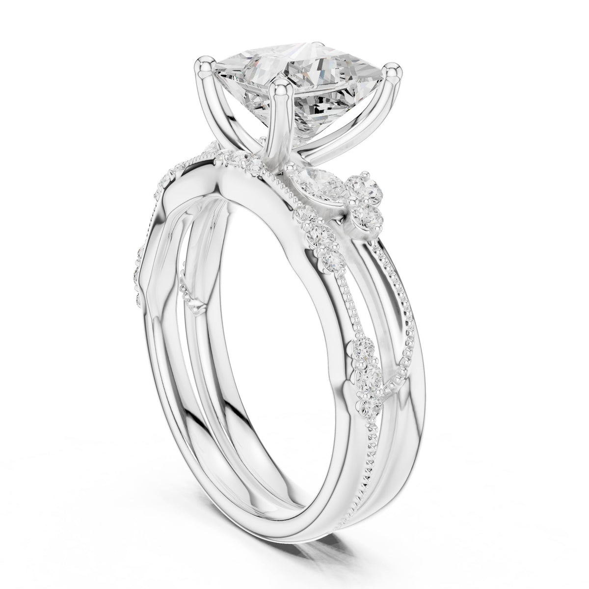 Princess Accented Lab Grown Diamond Engagement Ring