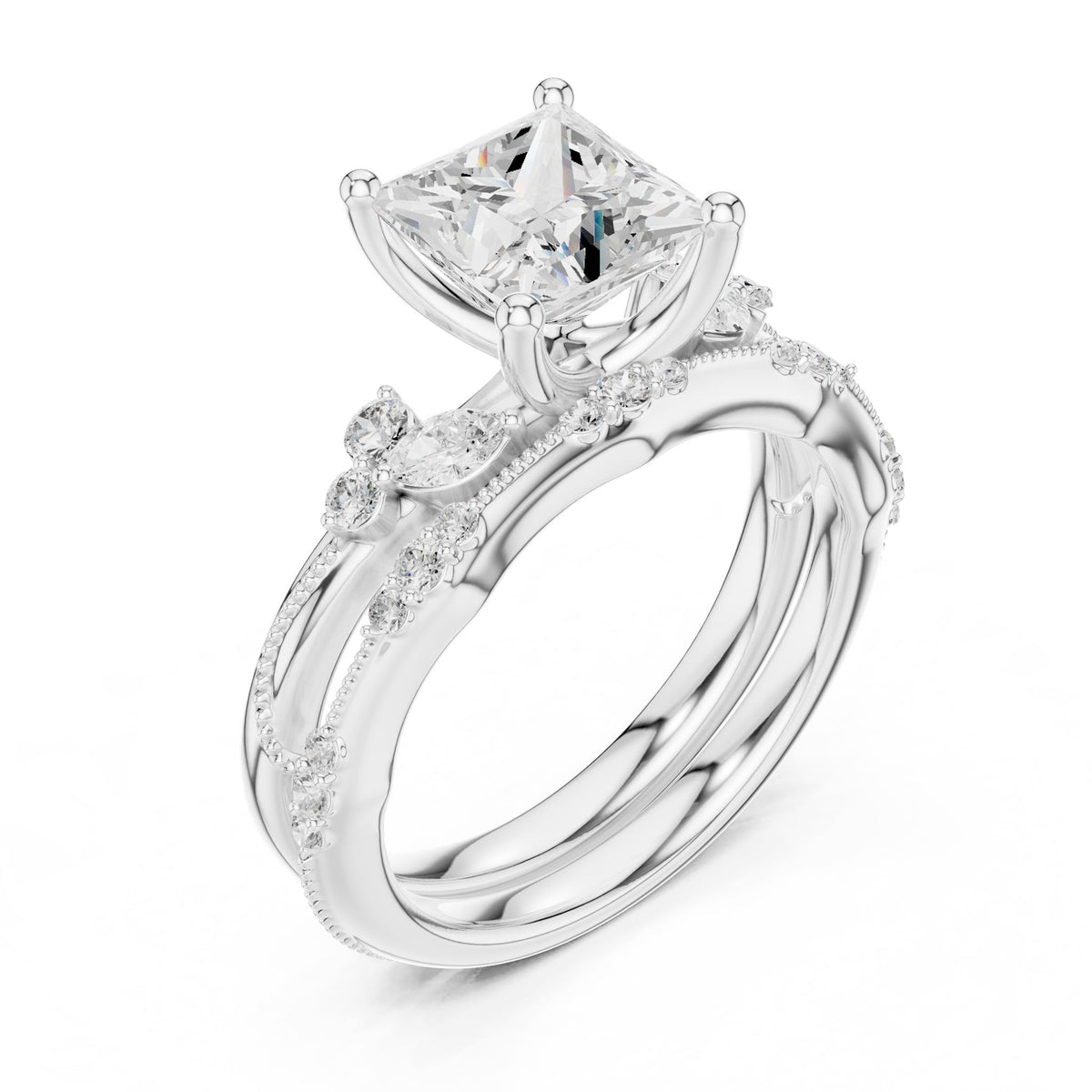 Princess Accented Lab Grown Diamond Engagement Ring
