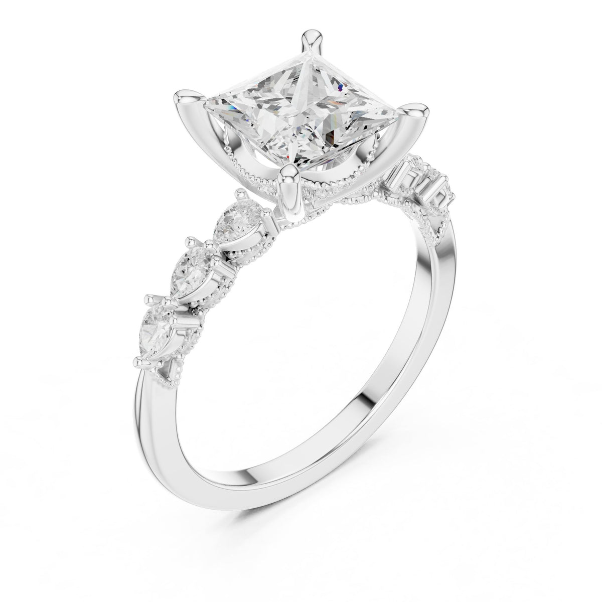 Princess Accented Lab Grown Diamond Engagement Ring