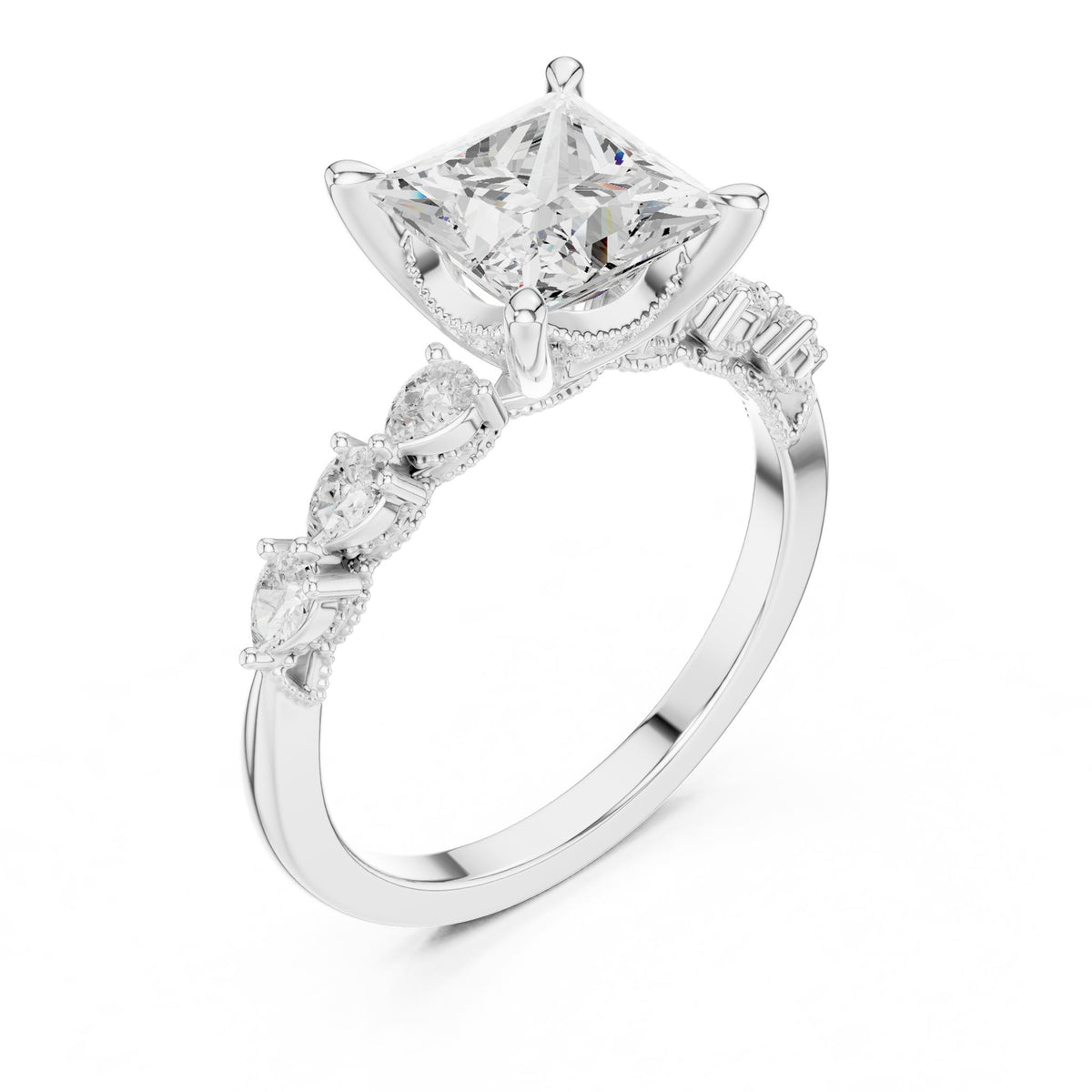 Princess Accented Lab Grown Diamond Engagement Ring