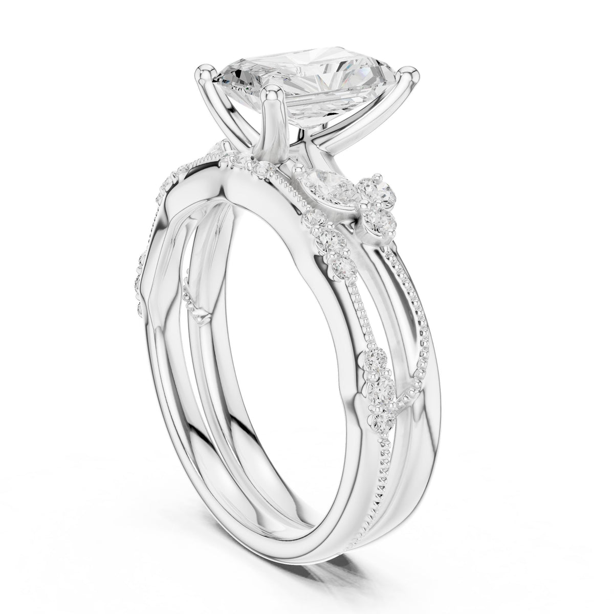 Radiant Accented Lab Grown Diamond Engagement Ring