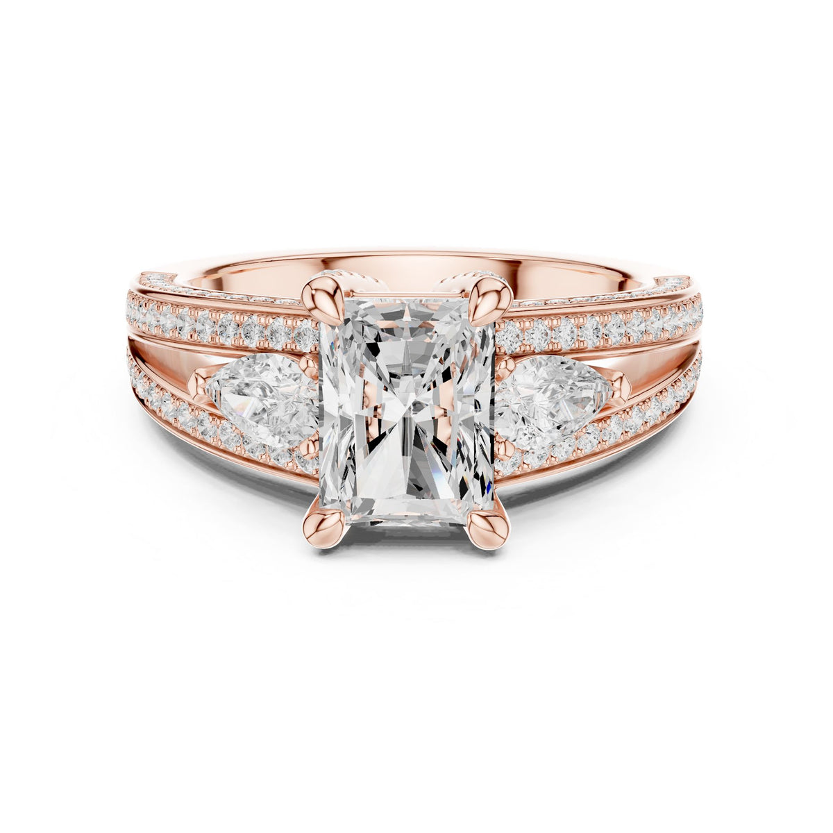 Radiant Three Stone Lab Grown Diamond Engagement Ring