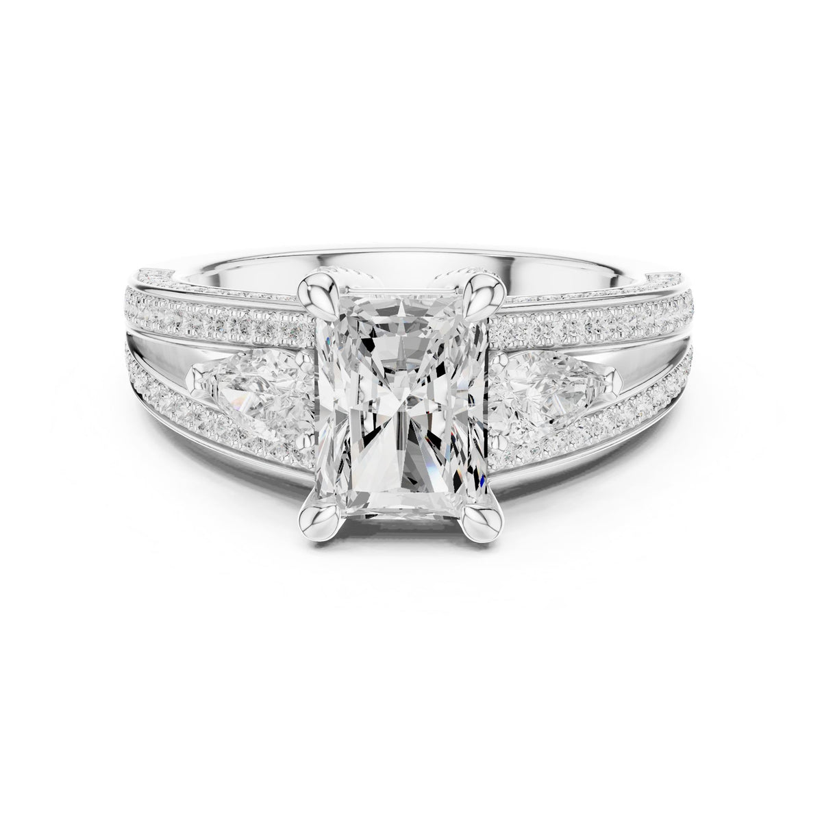 Radiant Three Stone Lab Grown Diamond Engagement Ring