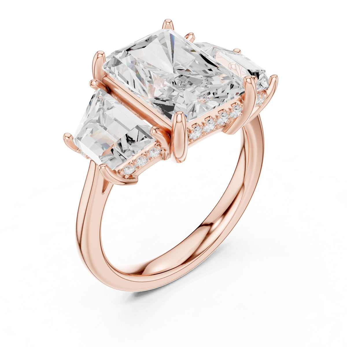 Radiant Three Stone Lab Grown Diamond Engagement Ring