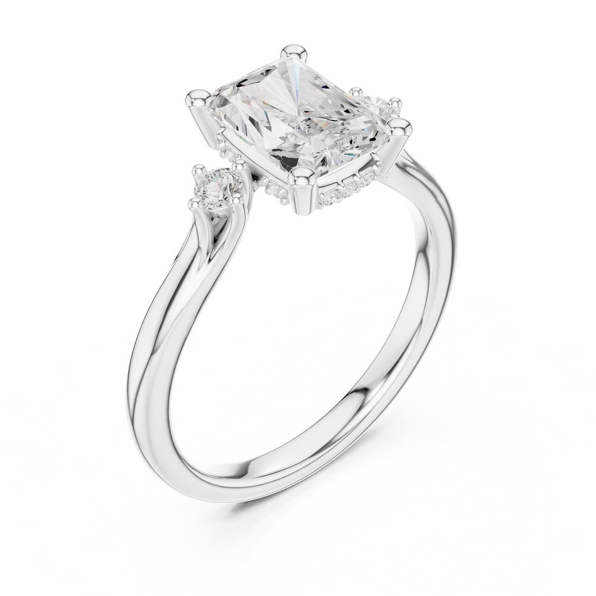 Radiant Three Stone Lab Grown Diamond Engagement Ring