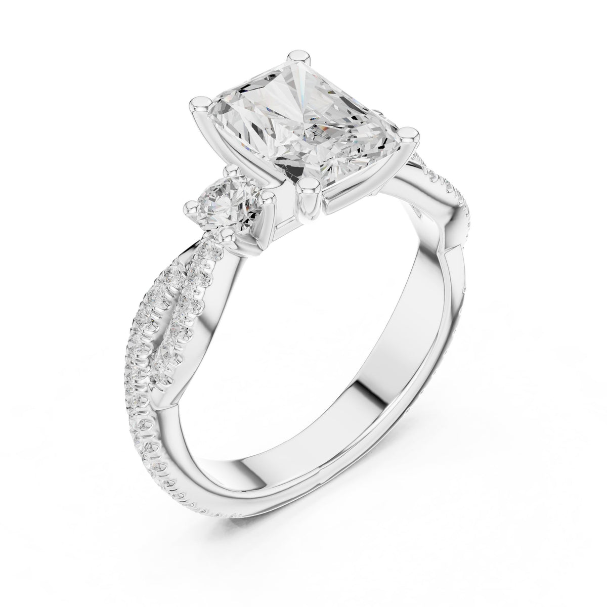 Radiant Three Stone Lab Grown Diamond Engagement Ring