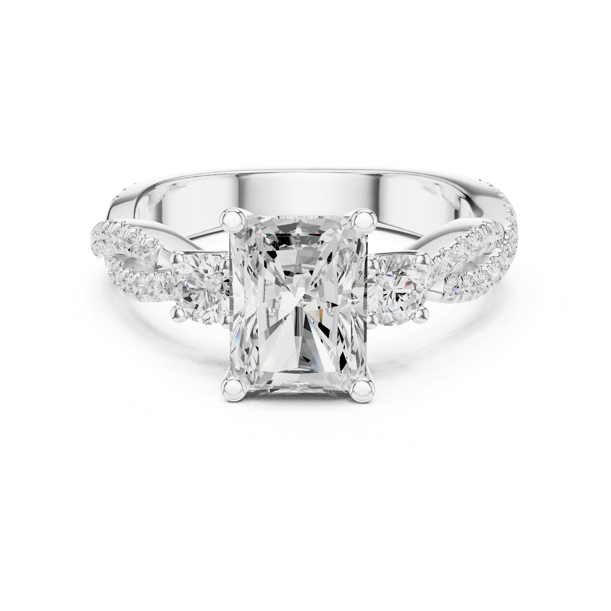 Radiant Three Stone Lab Grown Diamond Engagement Ring