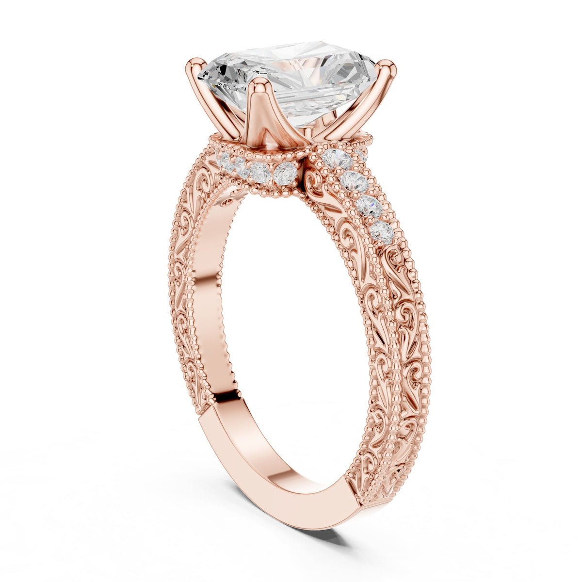 Radiant Vintage Lab Grown Diamond Engagement Ring