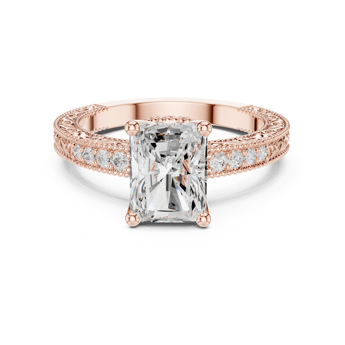 Radiant Vintage Lab Grown Diamond Engagement Ring