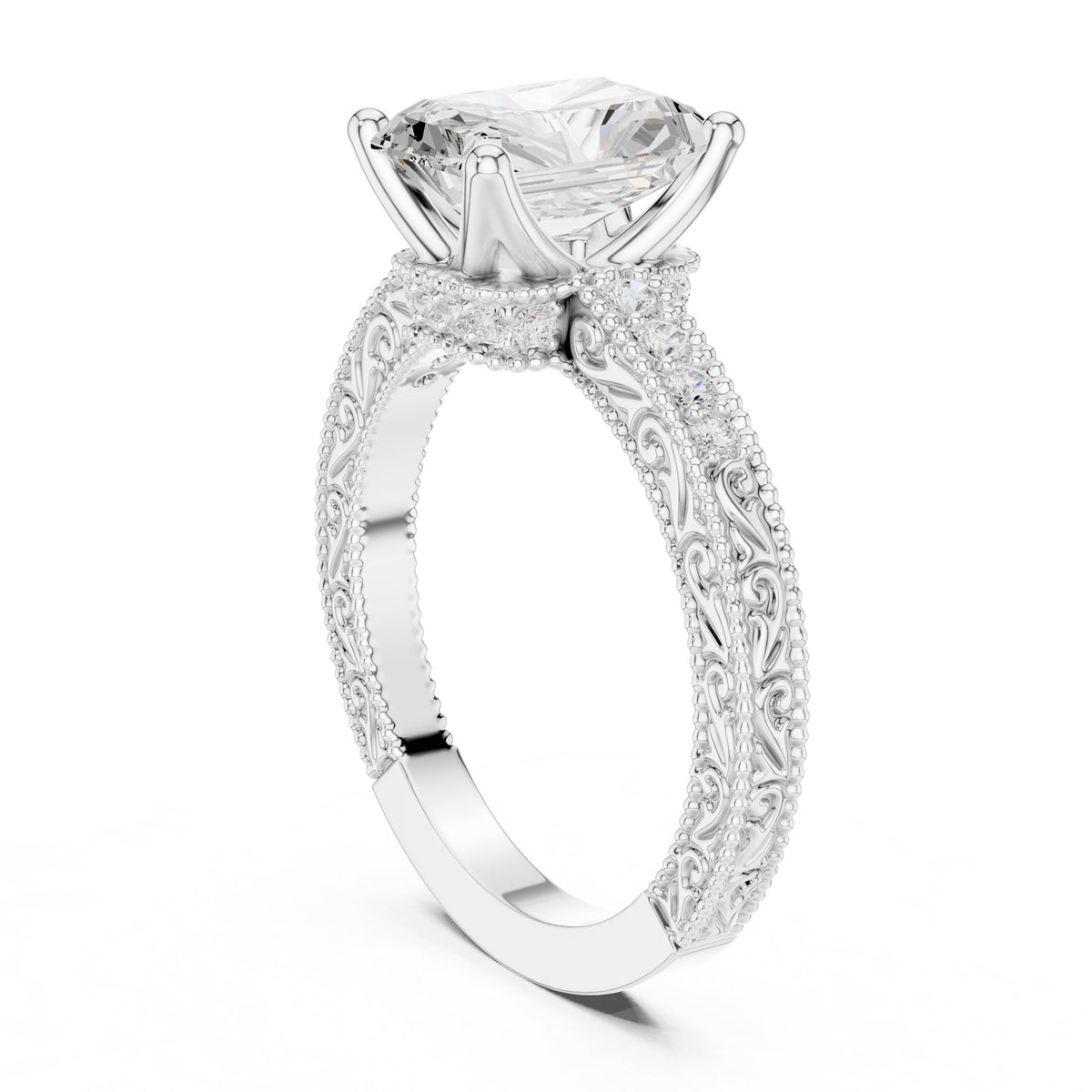 Radiant Vintage Lab Grown Diamond Engagement Ring