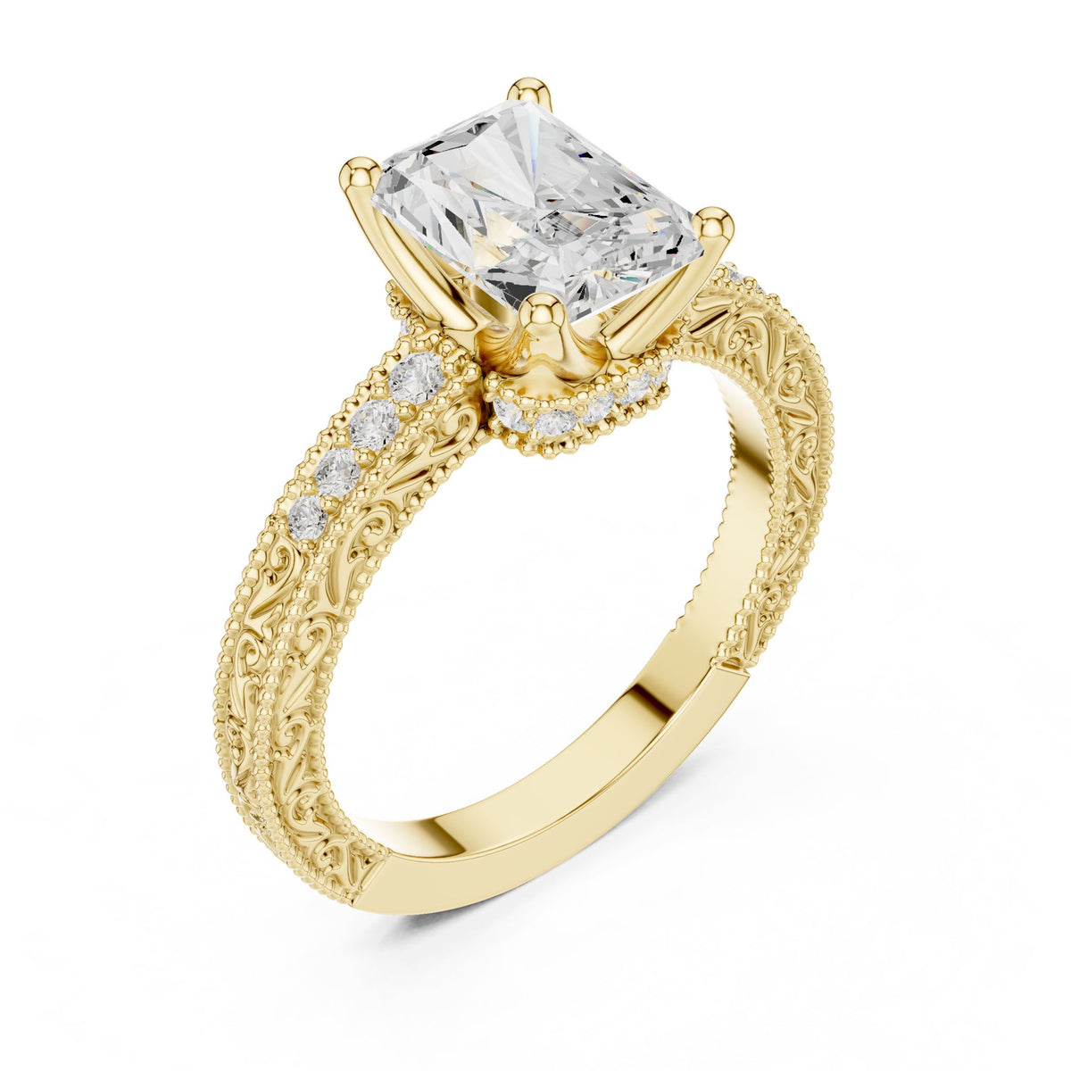Radiant Vintage Lab Grown Diamond Engagement Ring