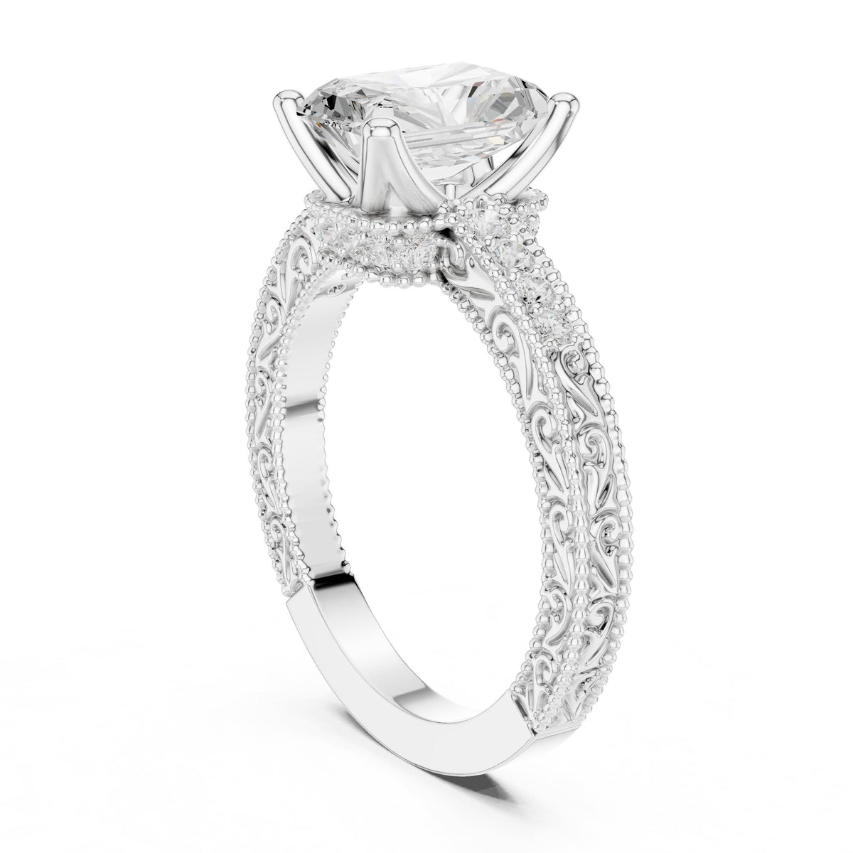 Radiant Vintage Lab Grown Diamond Engagement Ring