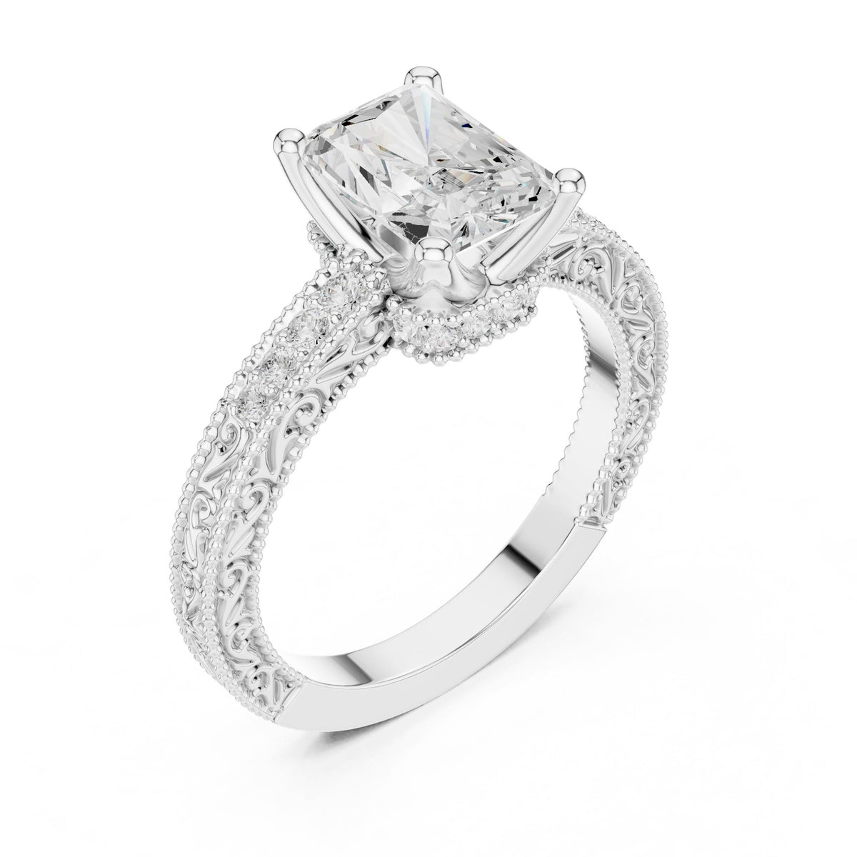 Radiant Vintage Lab Grown Diamond Engagement Ring