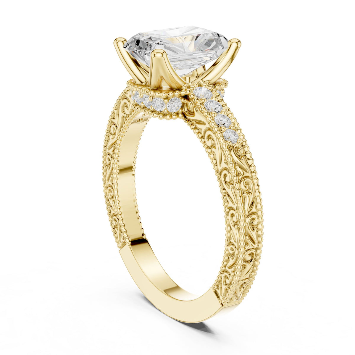 Radiant Vintage Lab Grown Diamond Engagement Ring