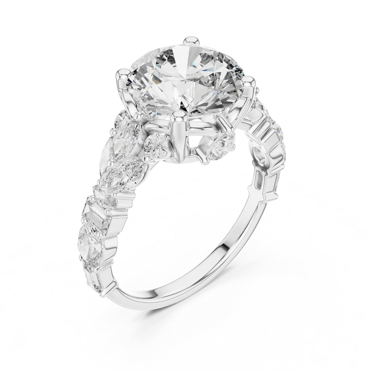 Round Accented Lab Grown Diamond Engagement Ring