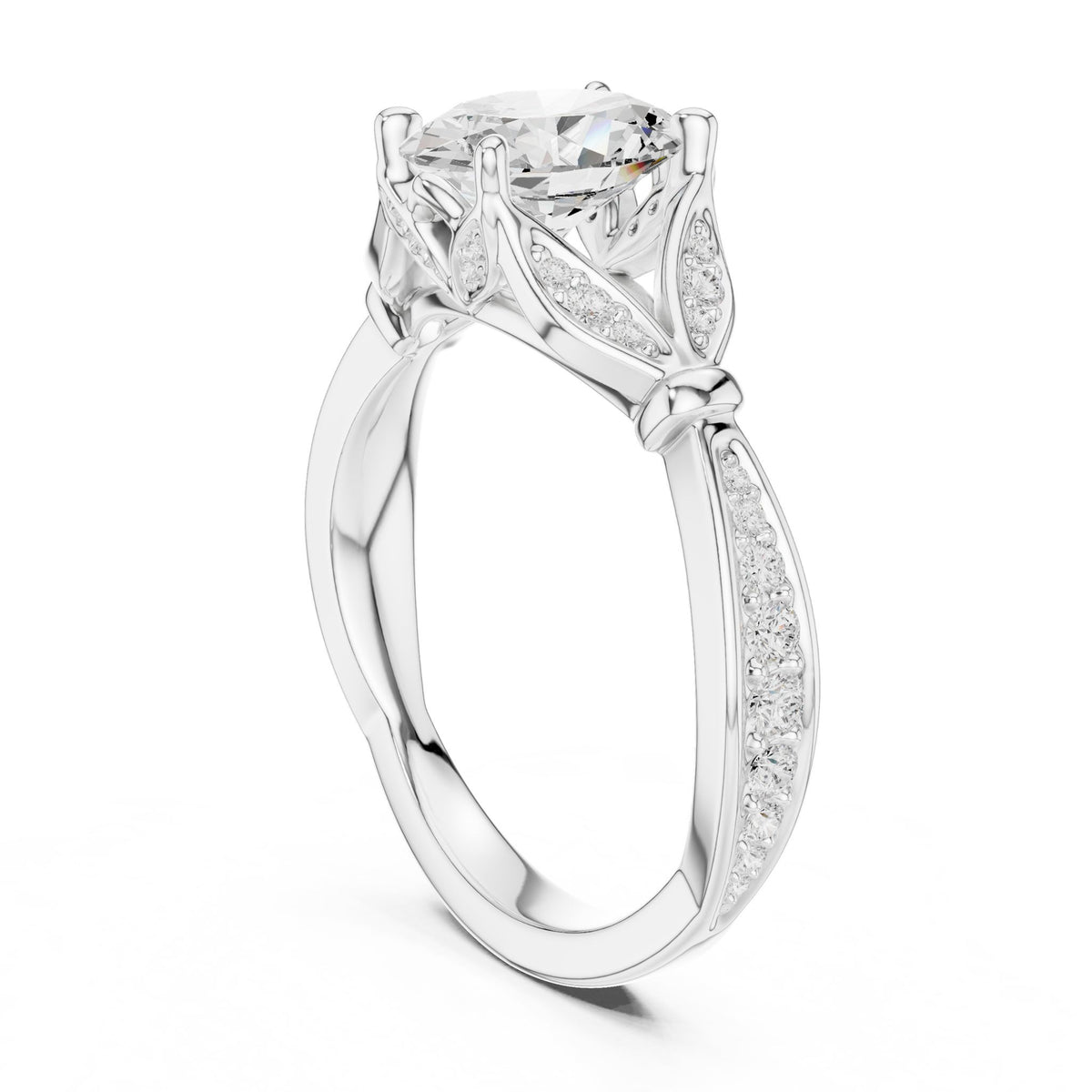 Round Accented Lab Grown Diamond Engagement Ring