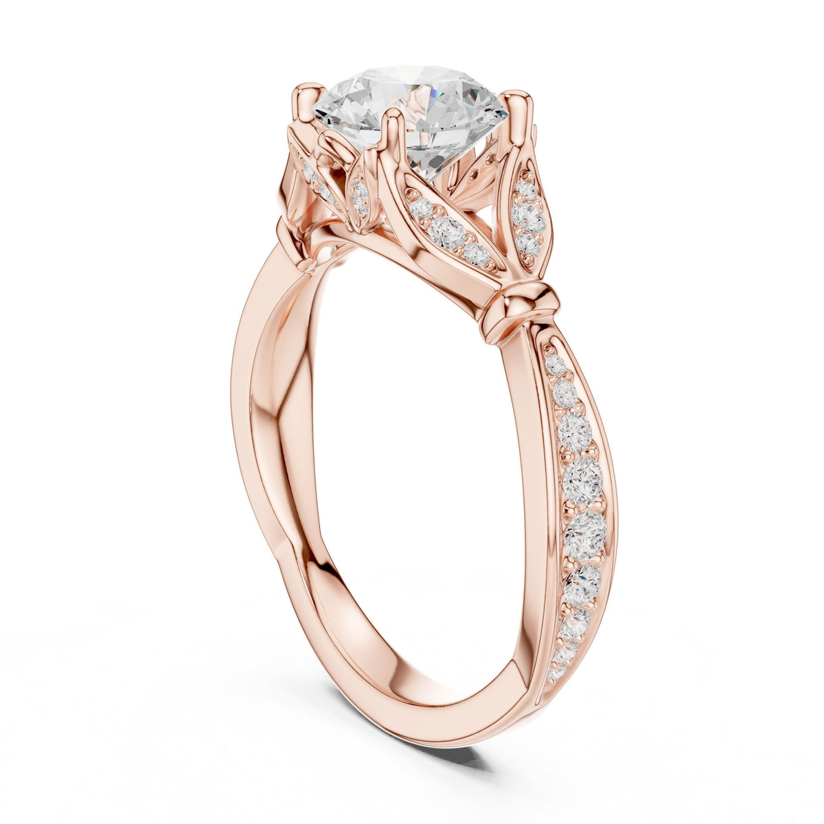 Round Accented Lab Grown Diamond Engagement Ring