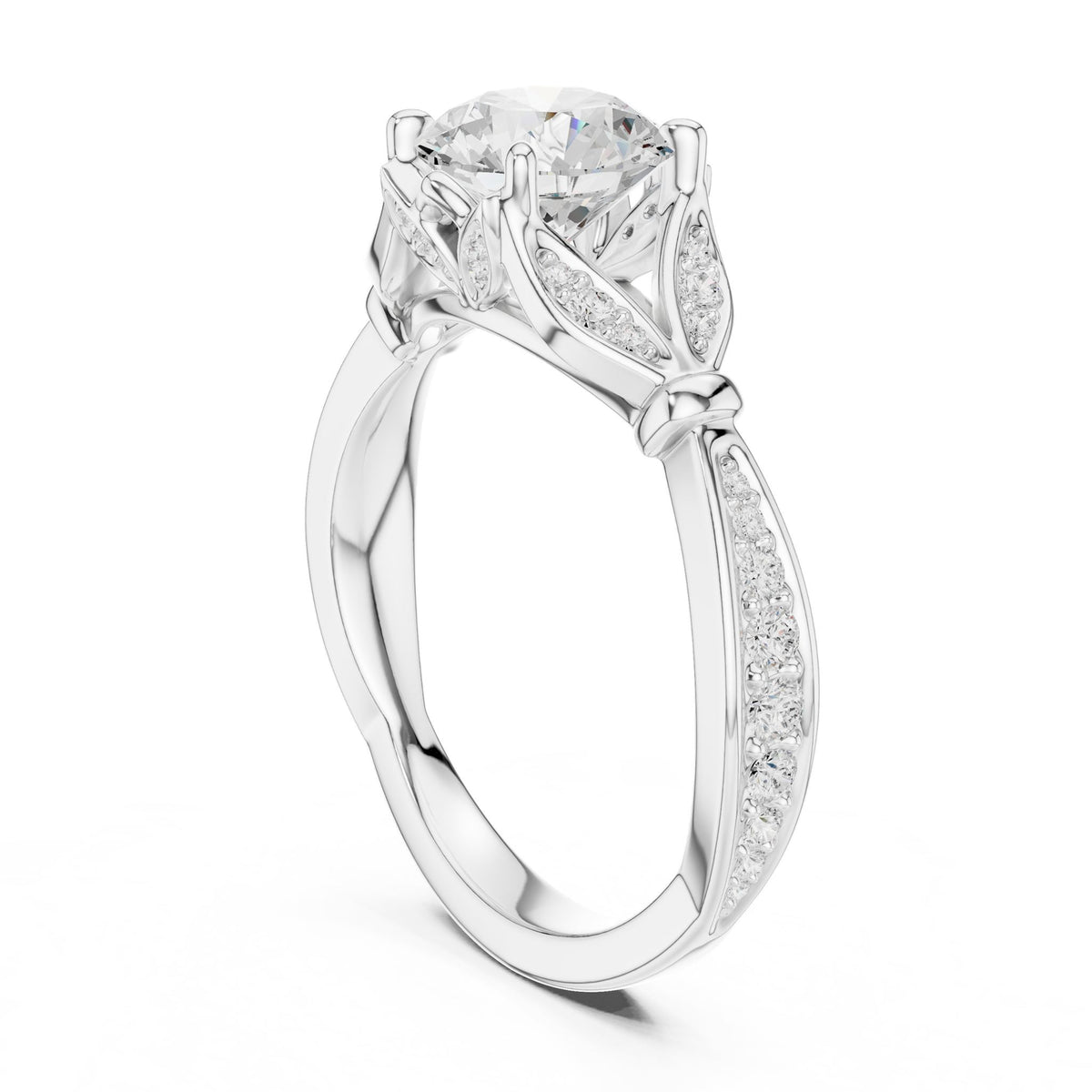Round Accented Lab Grown Diamond Engagement Ring