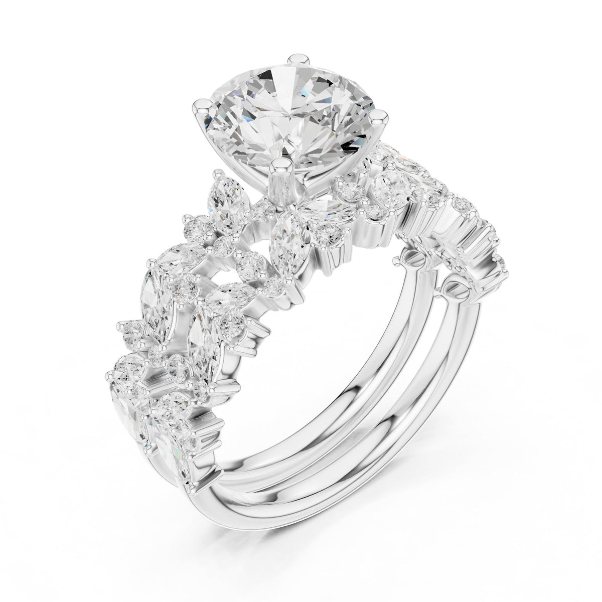 Round Accented Lab Grown Diamond Engagement Ring