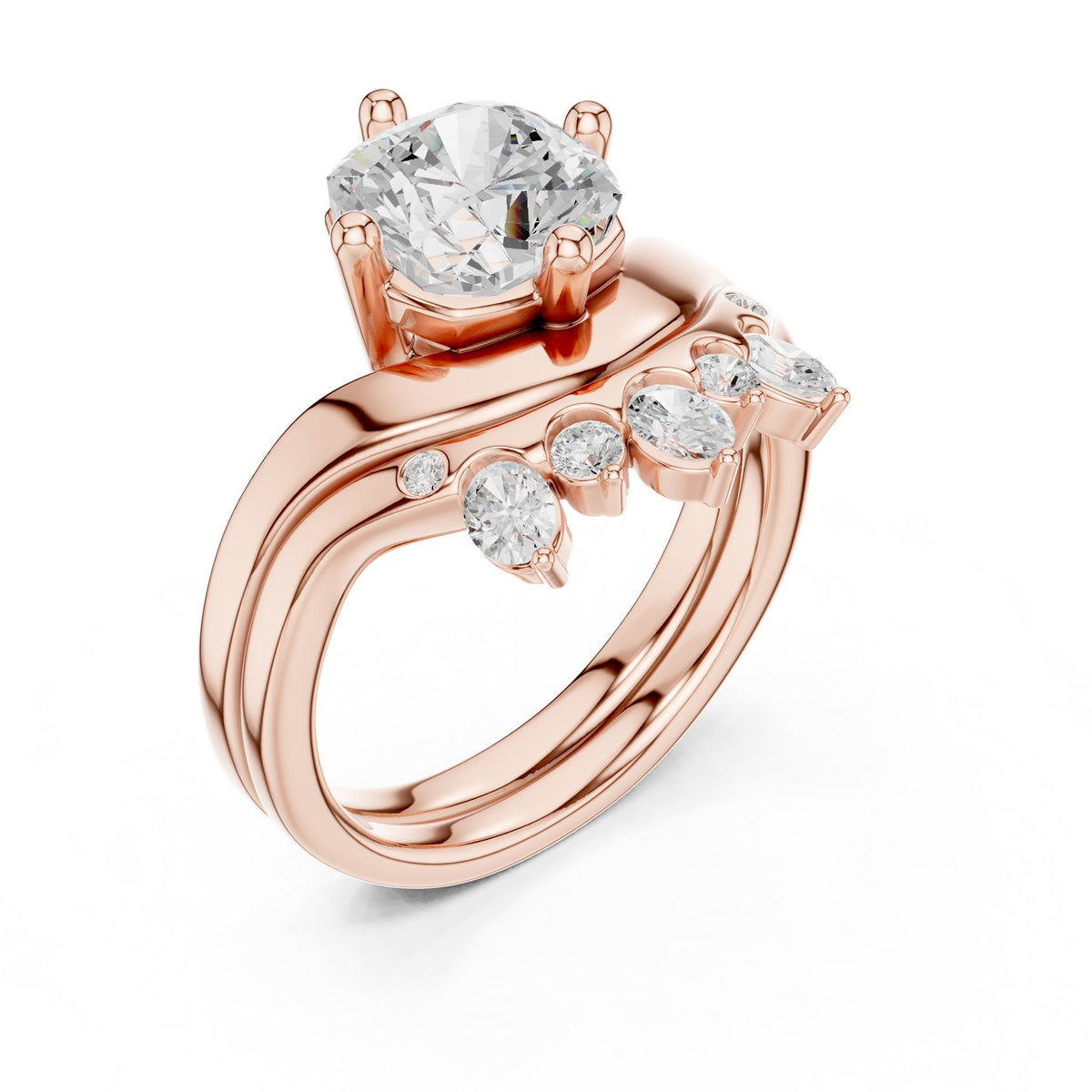 Round Accented Lab Grown Diamond Engagement Ring