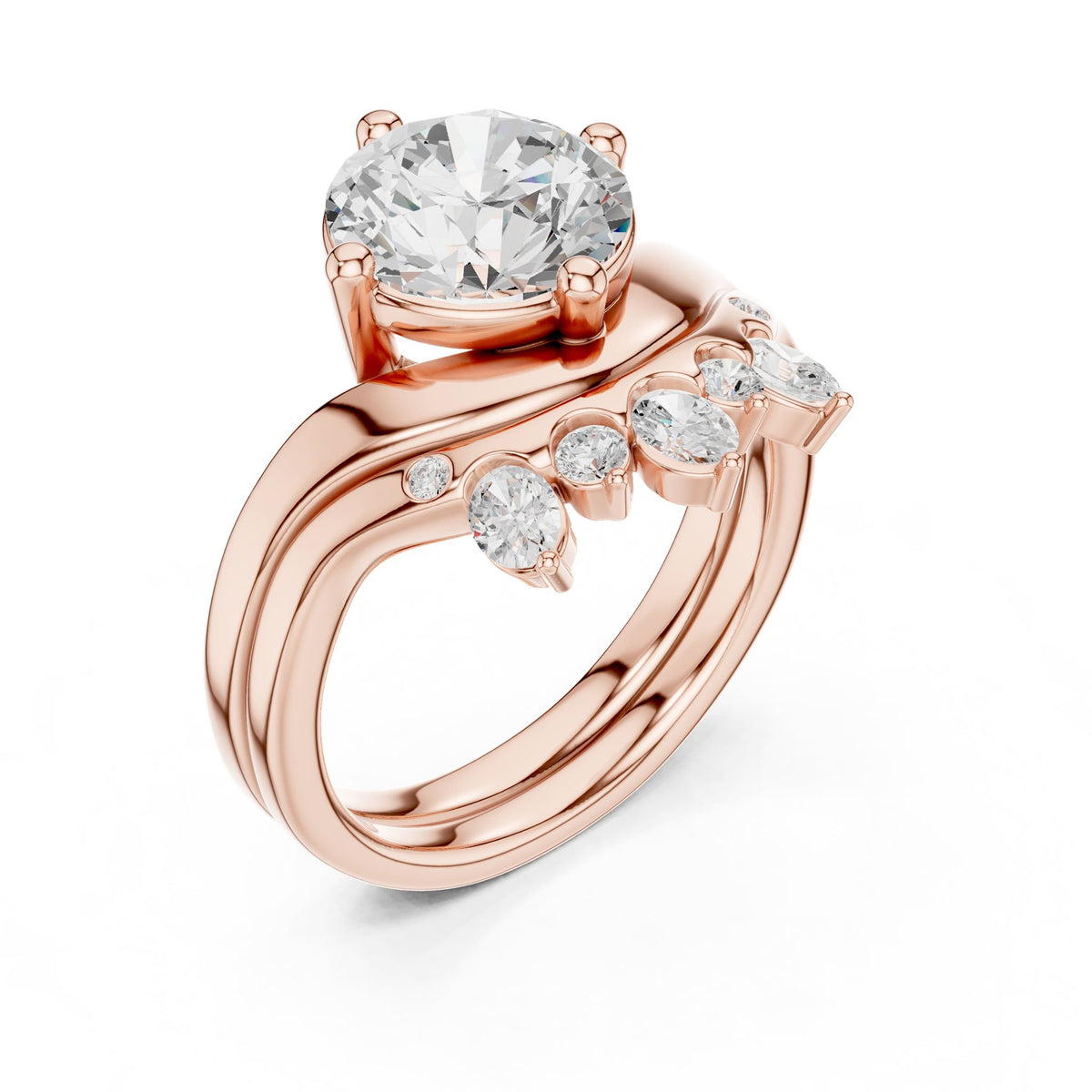 Round Accented Lab Grown Diamond Engagement Ring