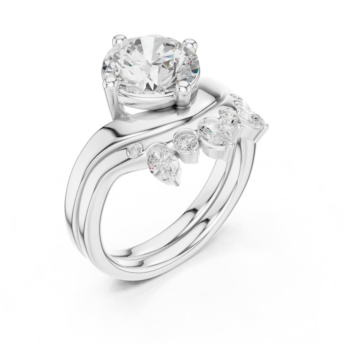 Round Accented Lab Grown Diamond Engagement Ring