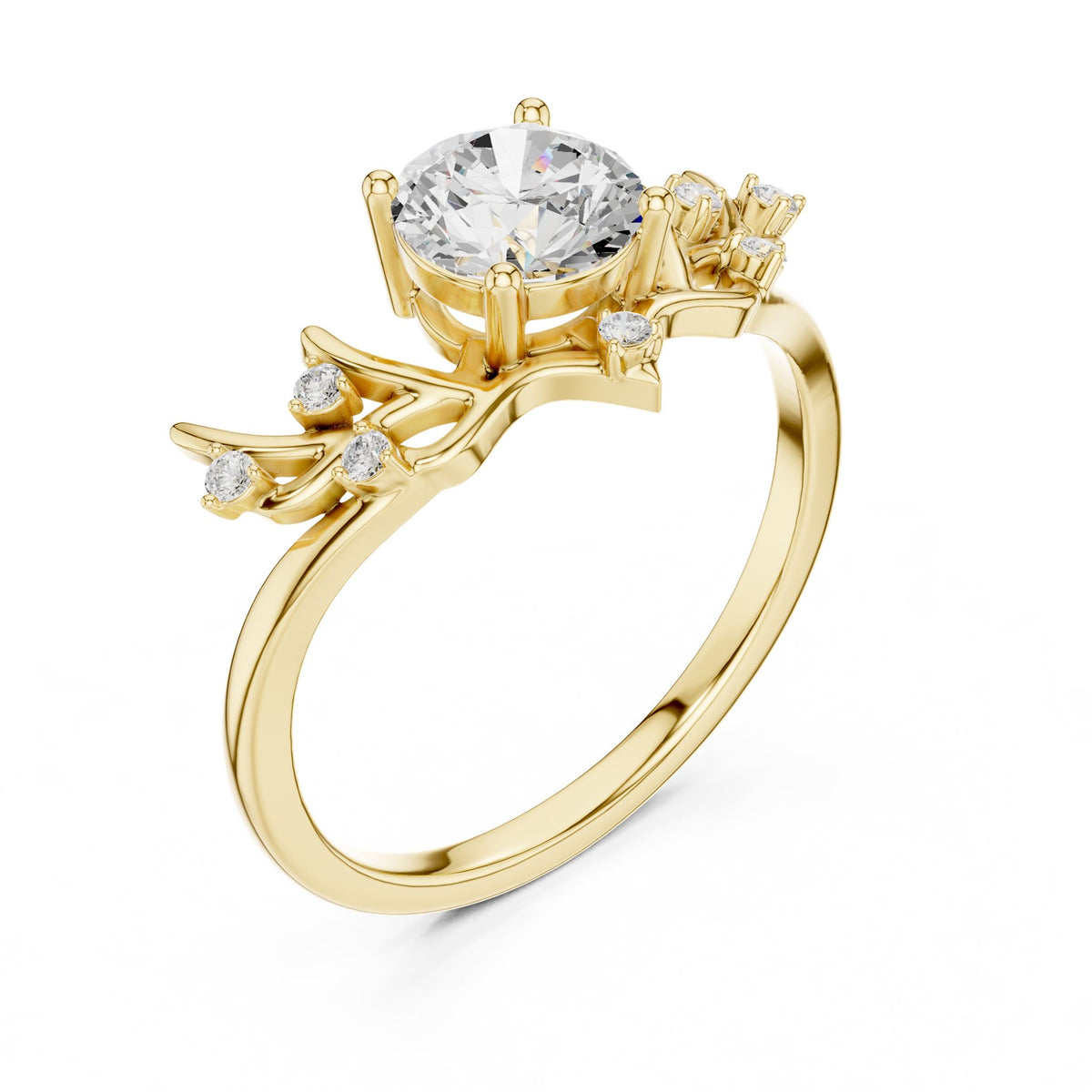 Round Accented Lab Grown Diamond Engagement Ring
