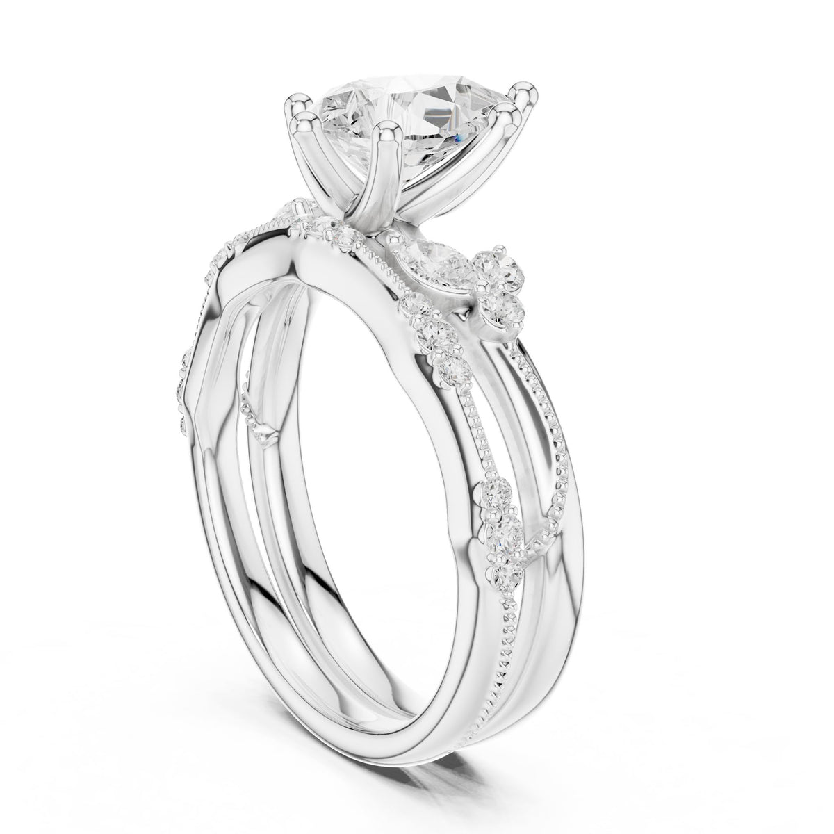 Round Accented Lab Grown Diamond Engagement Ring