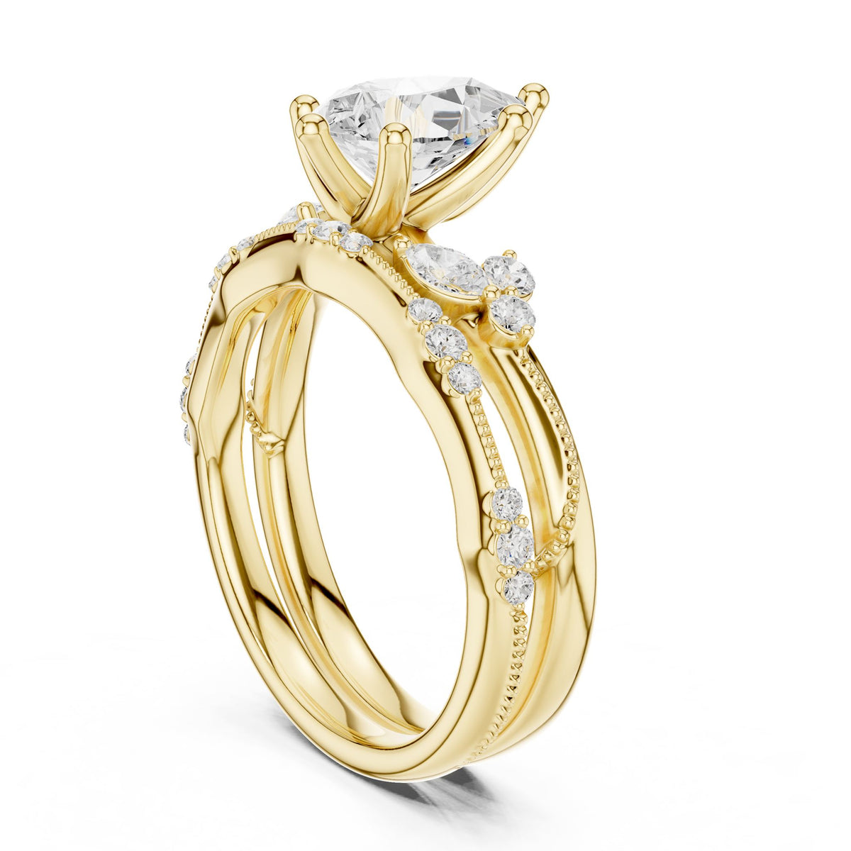 Round Accented Lab Grown Diamond Engagement Ring