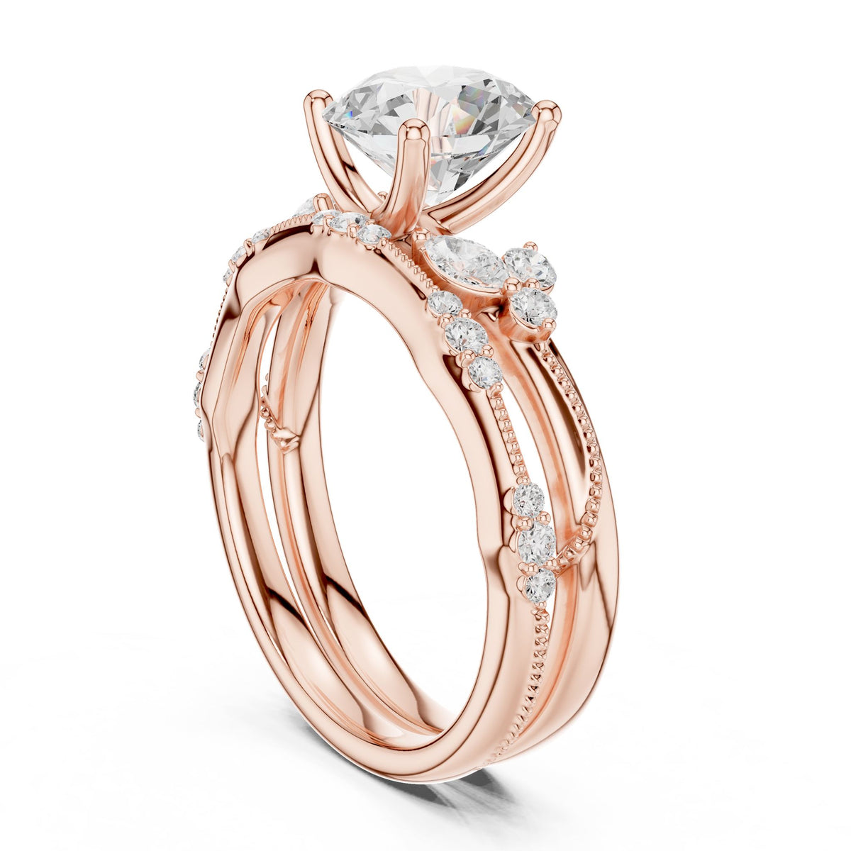 Round Accented Lab Grown Diamond Engagement Ring