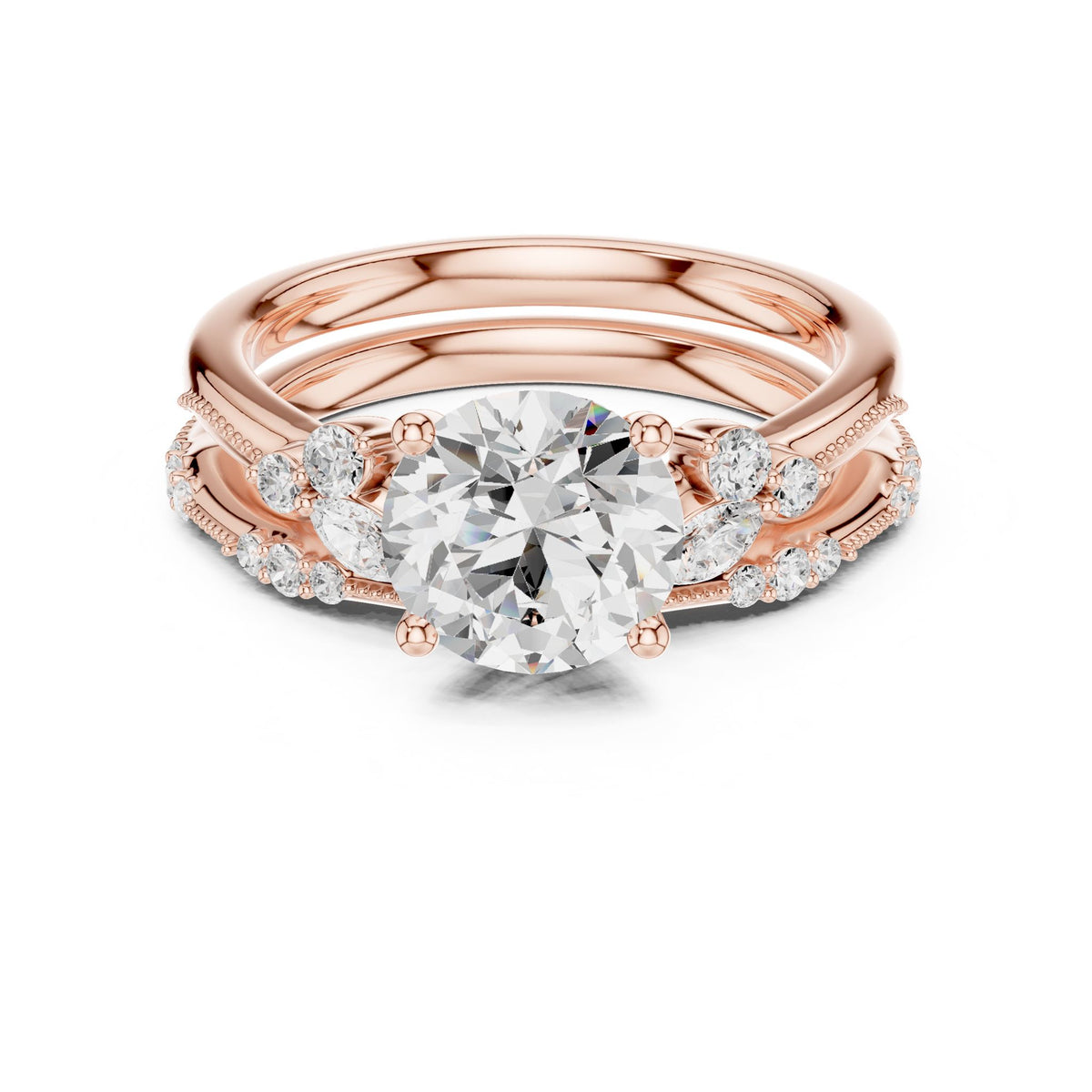 Round Accented Lab Grown Diamond Engagement Ring