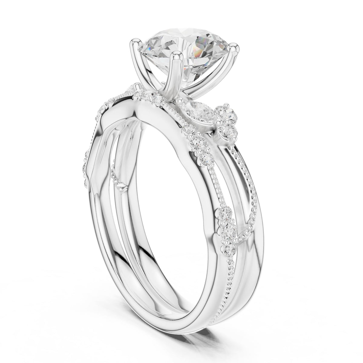 Round Accented Lab Grown Diamond Engagement Ring