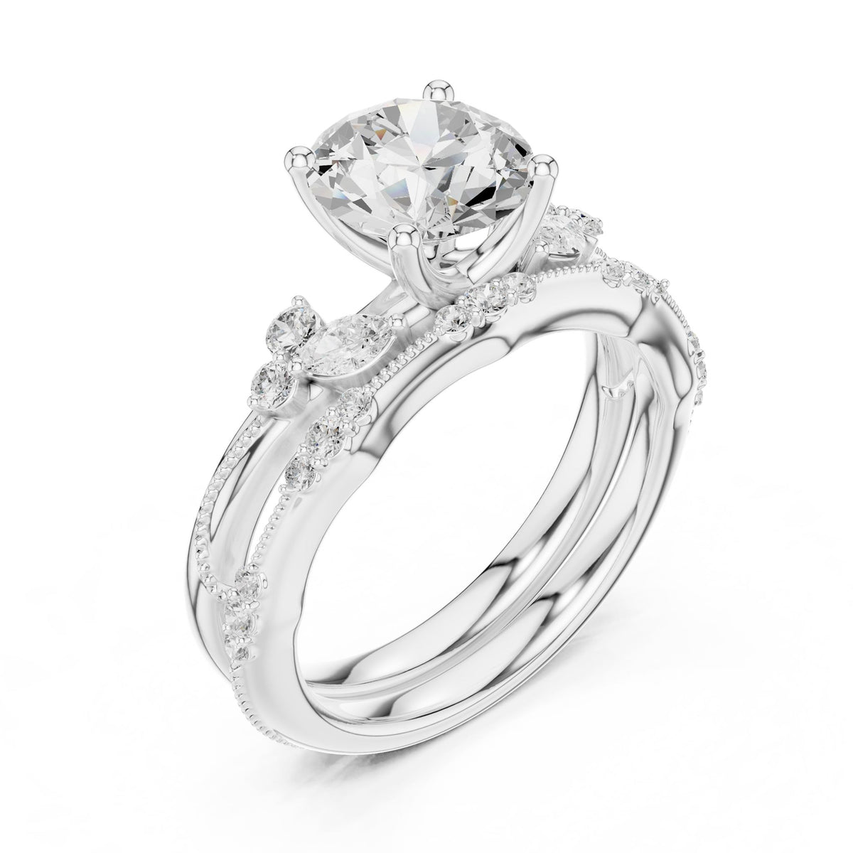 Round Accented Lab Grown Diamond Engagement Ring