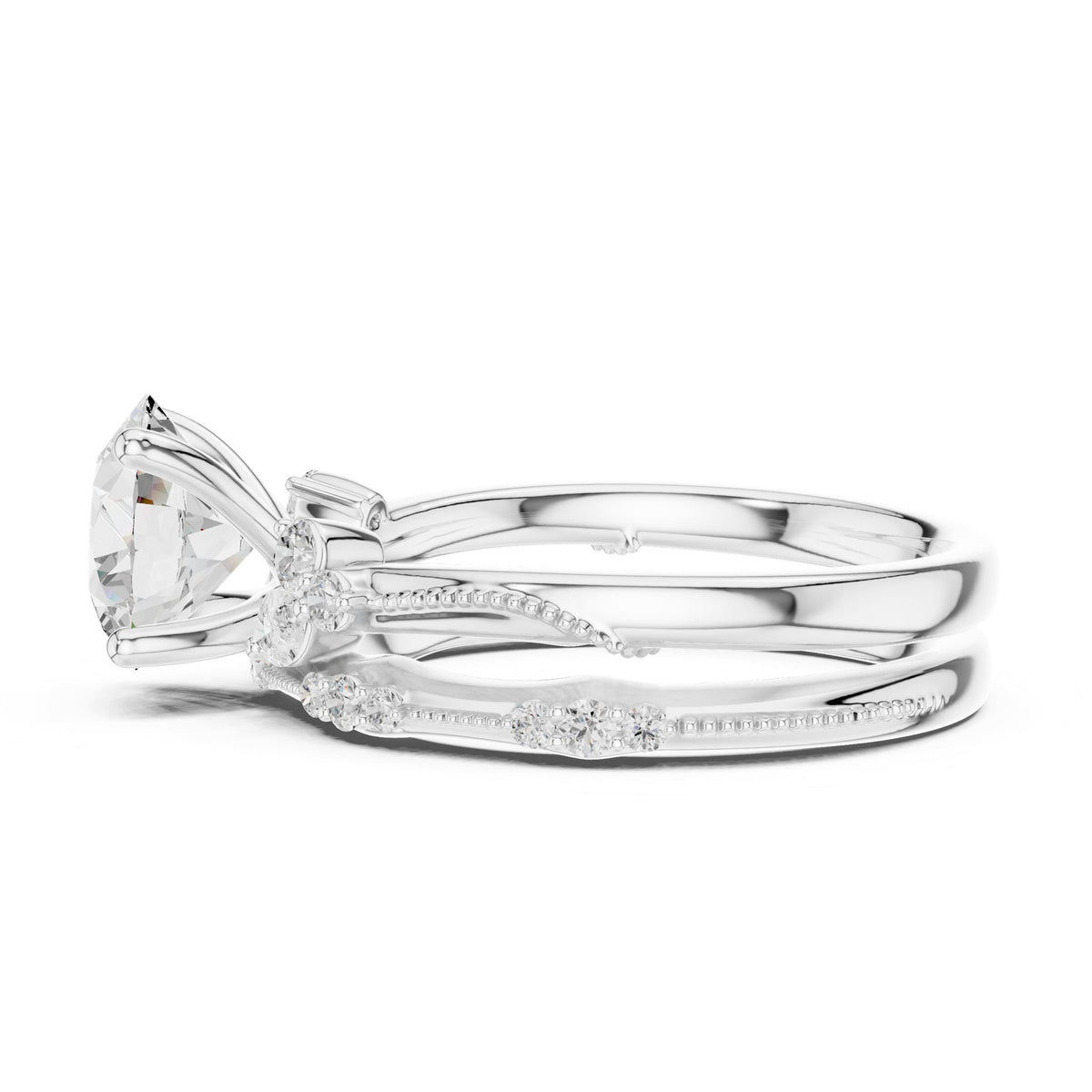 Round Accented Lab Grown Diamond Engagement Ring