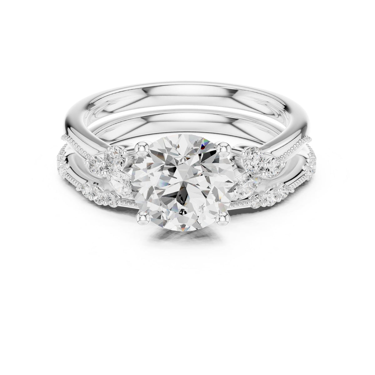 Round Accented Lab Grown Diamond Engagement Ring