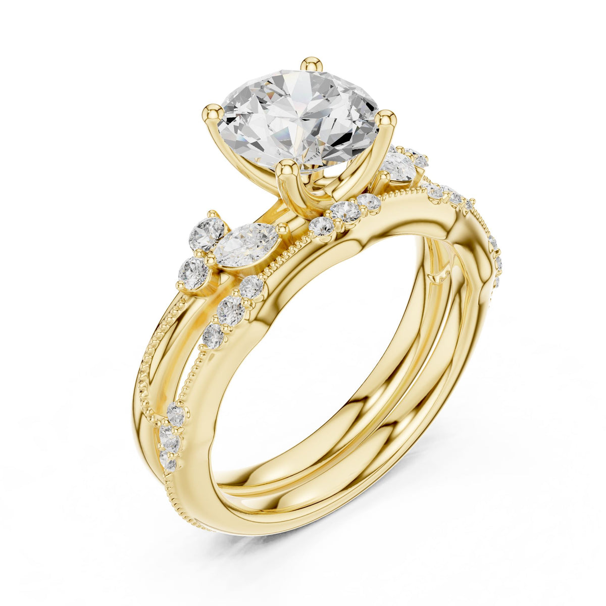 Round Accented Lab Grown Diamond Engagement Ring