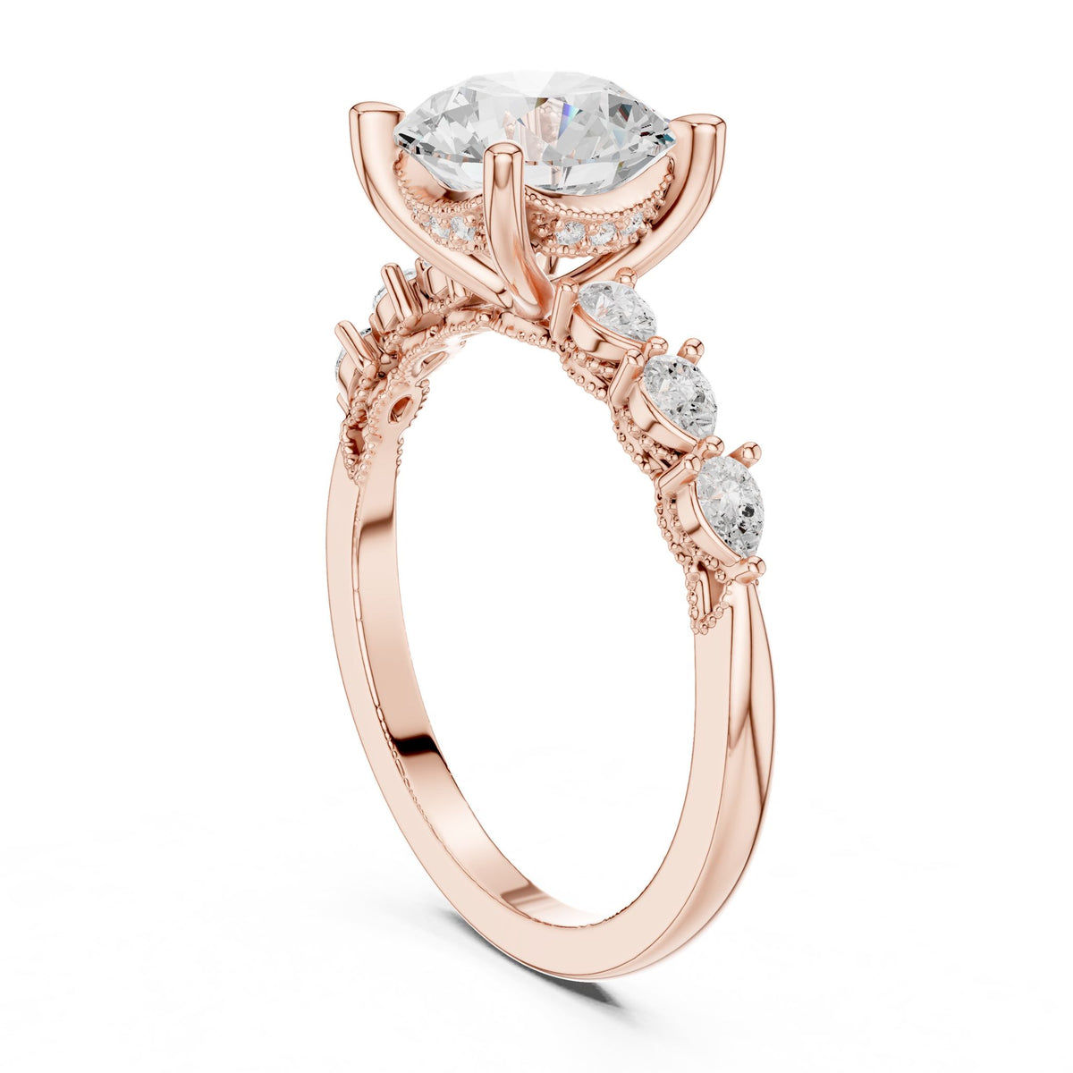 Round Accented Lab Grown Diamond Engagement Ring