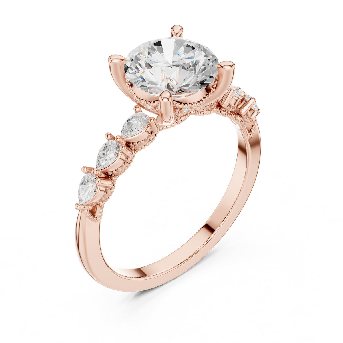 Round Accented Lab Grown Diamond Engagement Ring