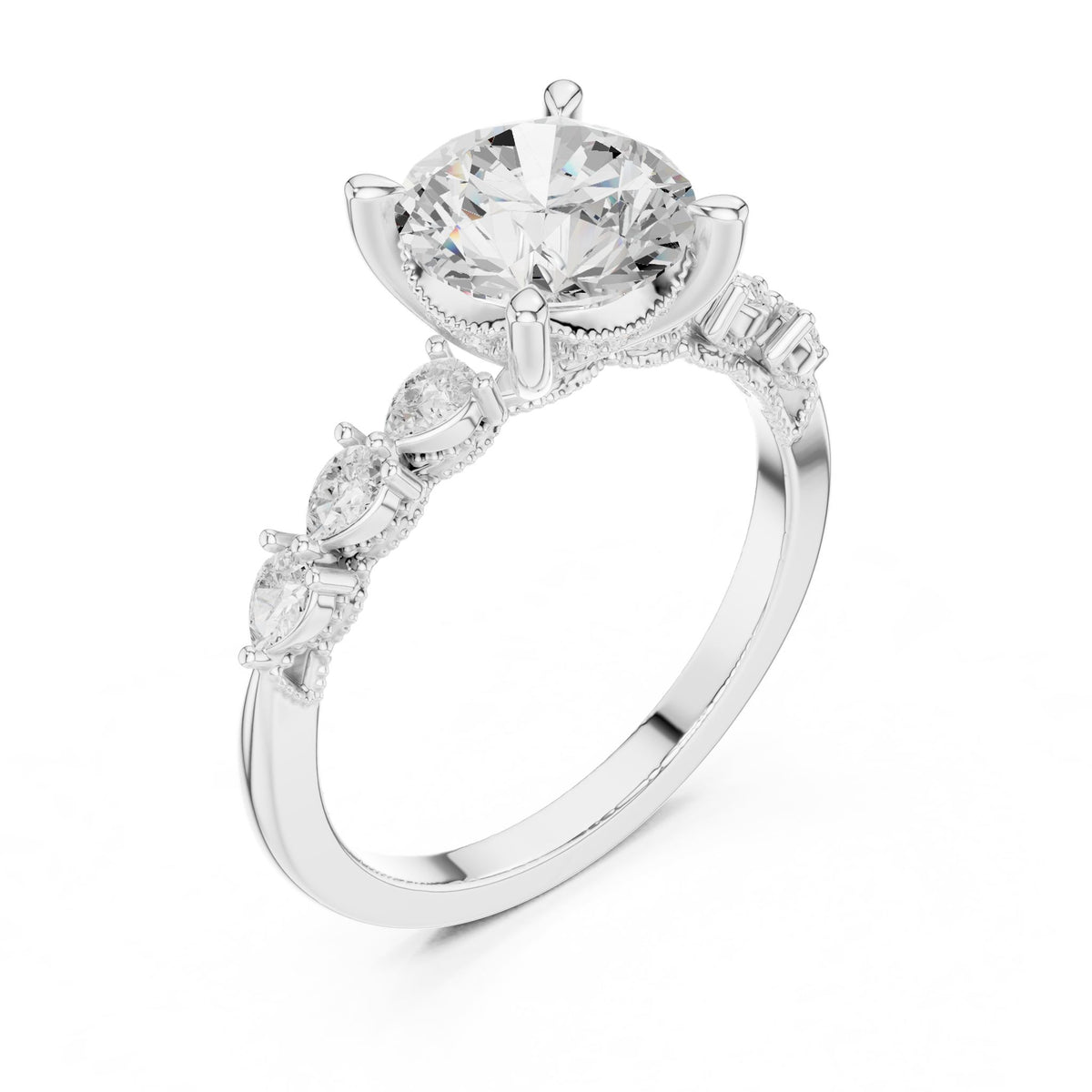 Round Accented Lab Grown Diamond Engagement Ring