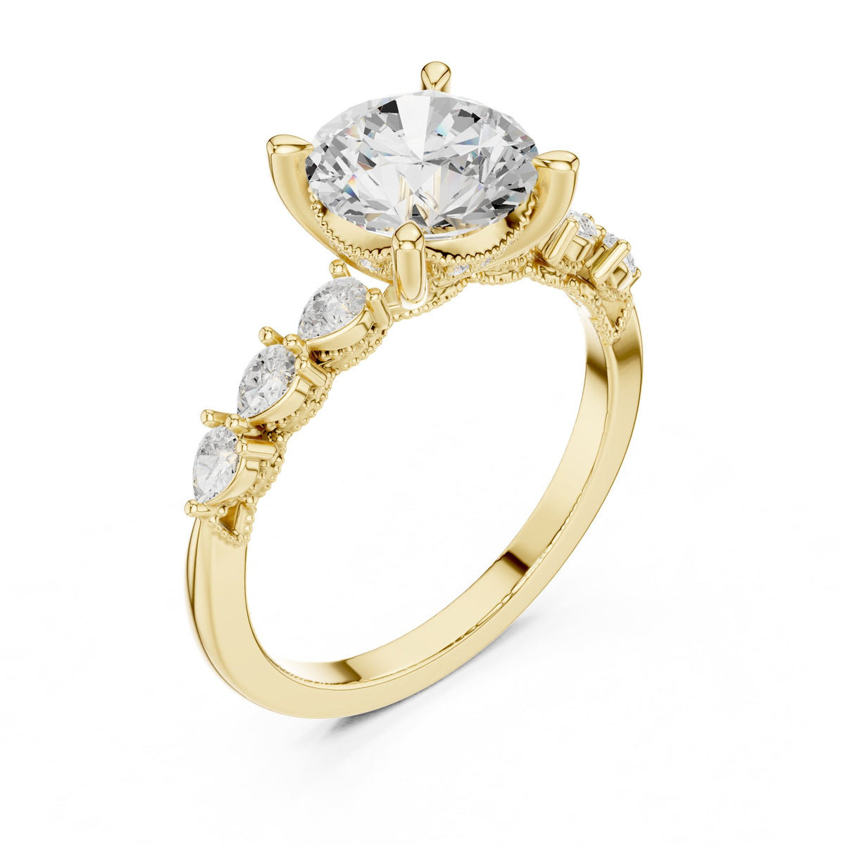 Round Accented Lab Grown Diamond Engagement Ring
